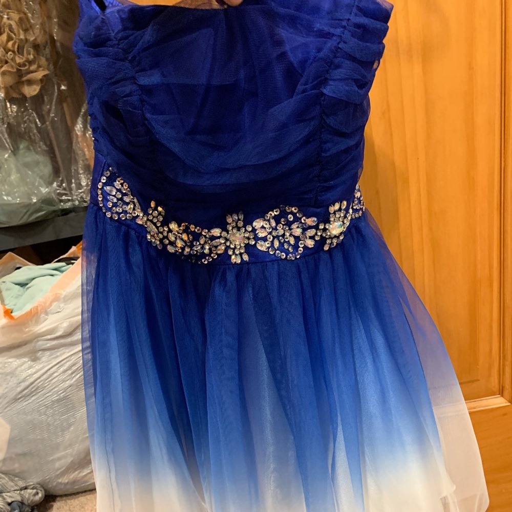 Deb blue to white dress